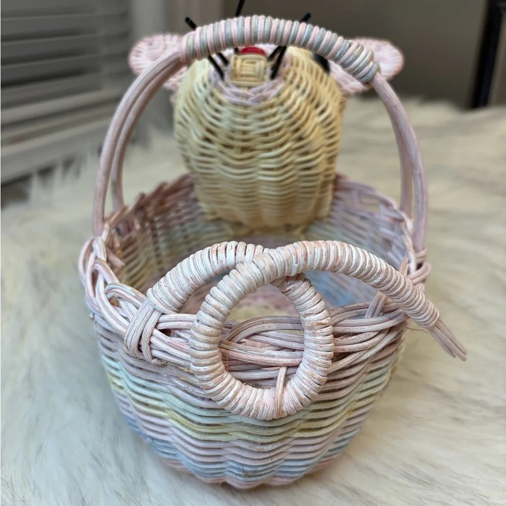 Vintage Boho Wicker Whimsical Mouse Basket